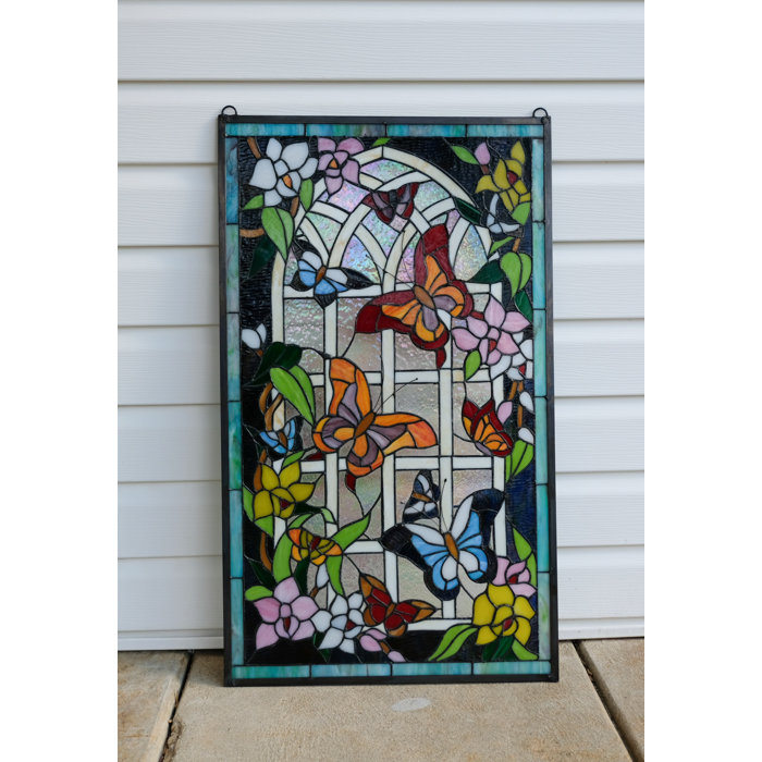 Astoria Grand Stained Glass Butterfly Garden Window Panel Wayfair